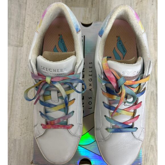 Skechers women 8 white diamond stars right rainbow sneakers lace up shoes casual - Picture 3 of 8